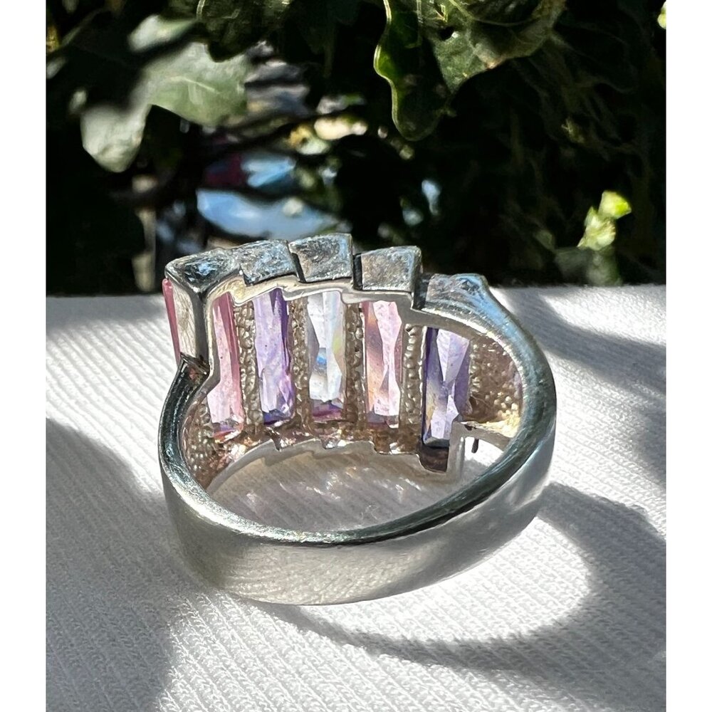 Stunning Sterling Silver 925 Ring With Pink & Purple Gradient Baguette Stones .5 - Picture 7 of 11